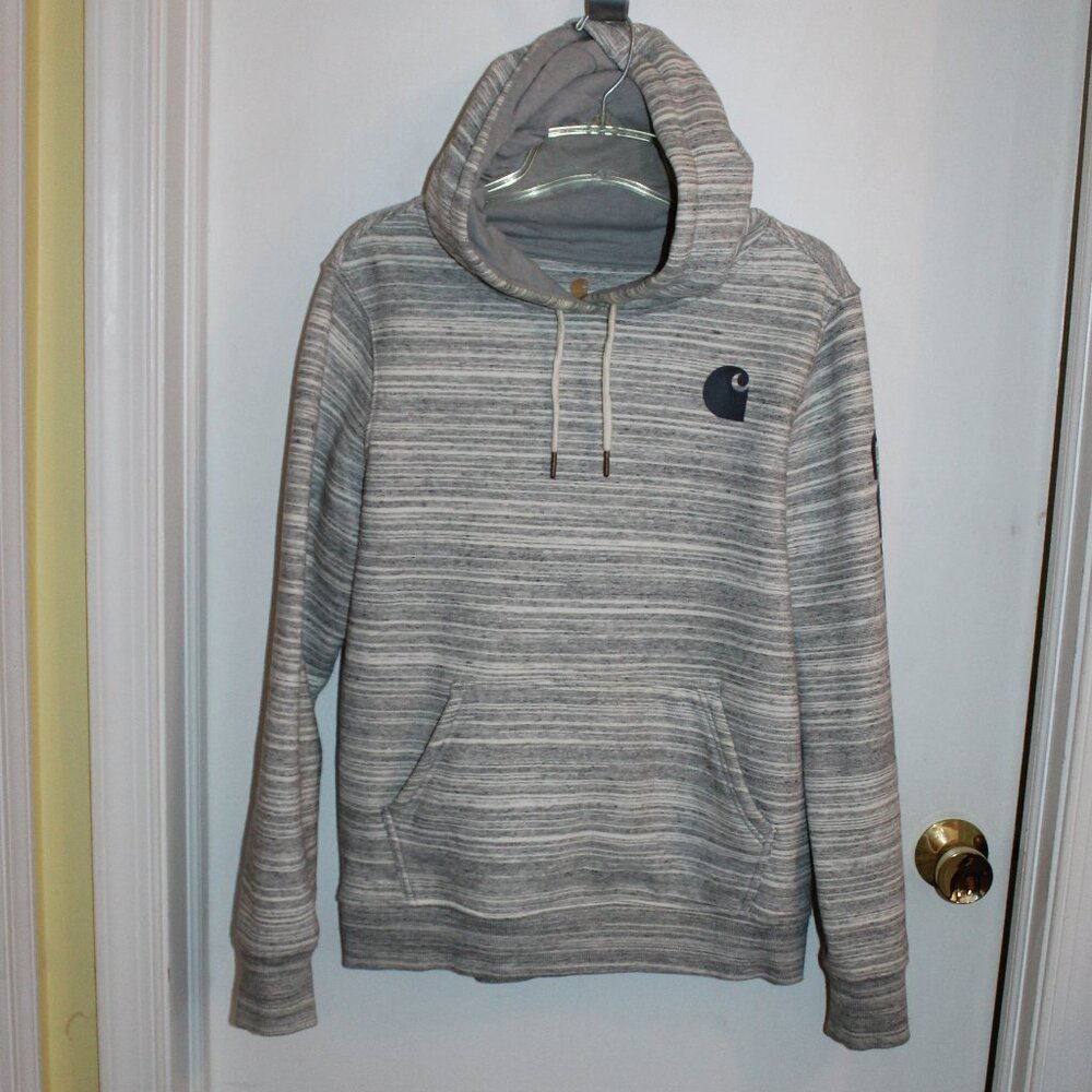 Women's Carhartt Graphic Sleeve Hoodie Sz Med Relaxed Shadow Space Dye